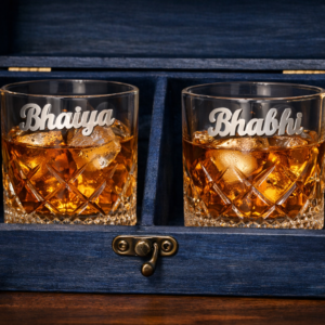 Personalized Silver Whiskey Glass Set with Custom Wooden Box