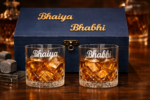 Personalized Silver Whiskey Glass Set with Custom Wooden Box